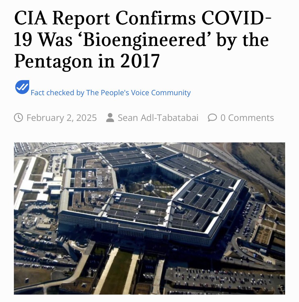 A newly declassified CIA report confirms that SARS-CoV-2 was ‘bioengineered’ in a lab with the help of the Pentagon in 2017.

This suggests a coordinated effort to conceal the role of U.S. and Western agencies in the development of the COVID-19 virus, while shifting blame to