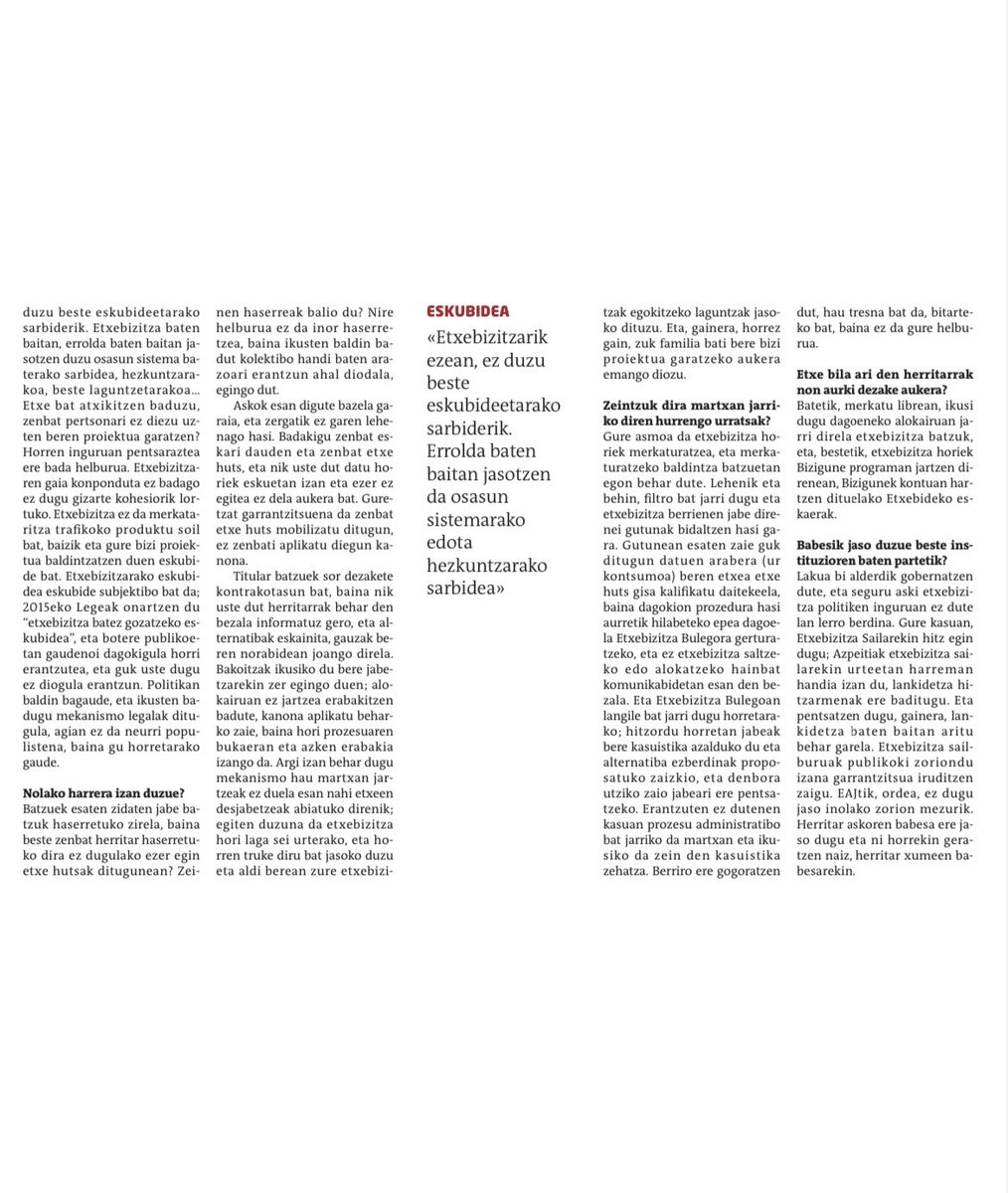 «Etxebizitzarik ezean, ez duzu beste eskubideetarako sarbiderik. Errolda baten baitan jasotzen da osasun sistemarako edota hezkuntzarako sarbidea».

🗞️ Elkarrizketa <a href="/alkorta_nagore/">Nagore Alkorta Elorza</a>|rekin <a href="/naiz_info/">naiz:</a>|n.