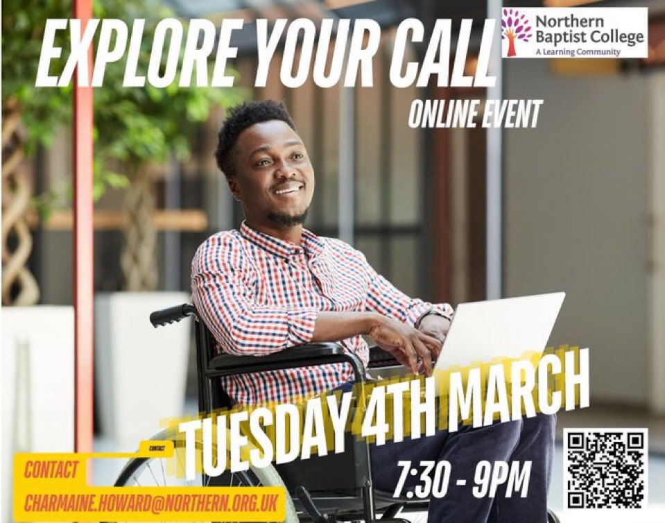 Interested in exploring a call to ministry in the Baptist tradition?  At NBC we offer a range of pathways &amp; especially eager to journey with those who may encounter obstacles due ethnicity, colour, disability, gender, or sexuality. Scan QR or email - we'd love to chat!
