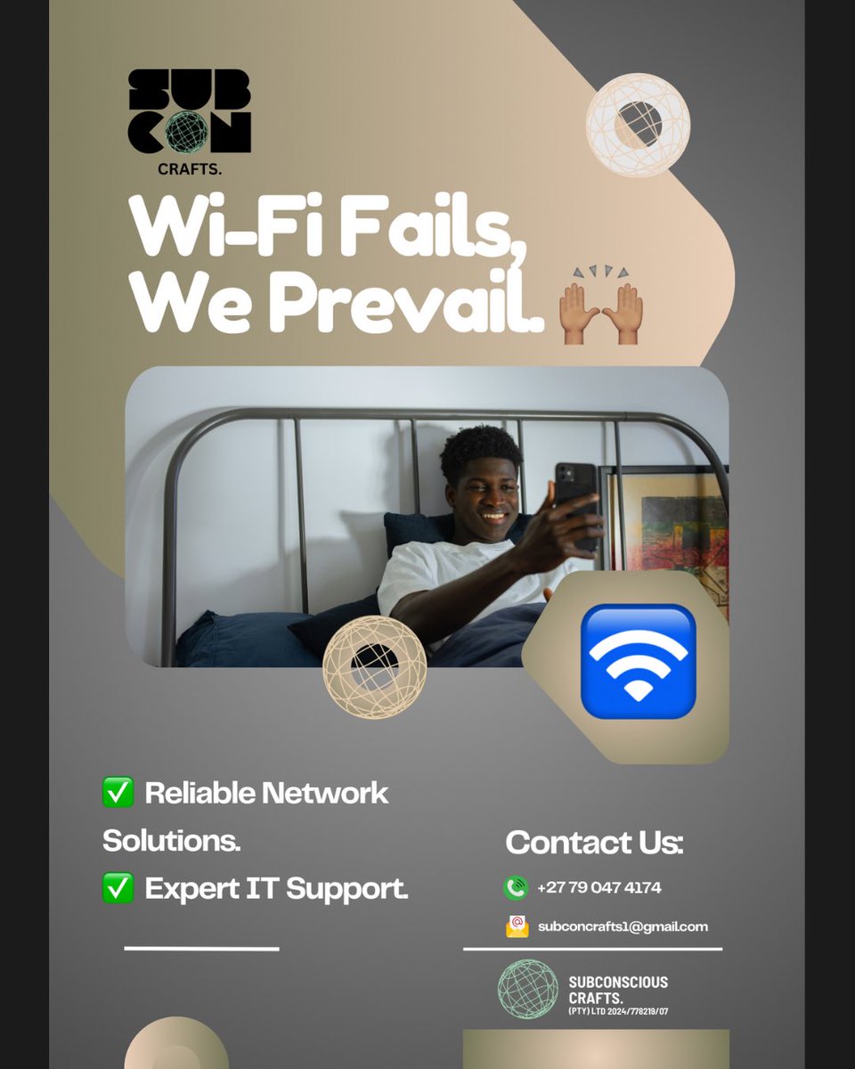 SubConCrafts's tweet image. “💪🏿strong in the kitchen but weak in the bedroom?🤭🪫”
 Let Subconscious Crafts fix your weak signal & dead zones! 🔧”
📞 +27 79 047 4174 
 📧 subconcrafts1@gmail.com
#FixMyWiFi #NetworkingSolutions #TechFrustrations #ITSolutions #ITSupport #SubConCrafts #WiFi #NetworkSupport
