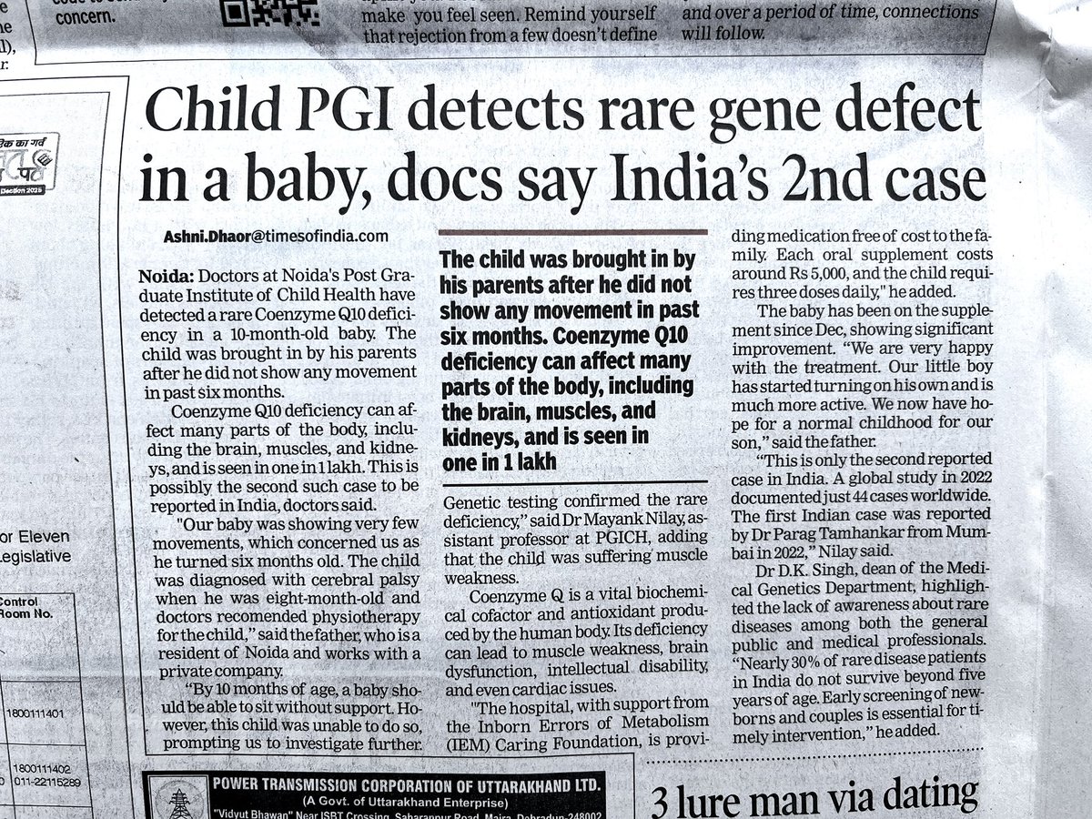 Ashni Dhaor (@dhaorashni) on Twitter photo Medical genetics dept at Child PGI hospital in Noida detected a rare gene defect in a baby, said to be second case in India. <a href="/PGIChildHealth/">Post Graduate Institute of Child Health, Noida</a>
timesofindia.indiatimes.com/city/noida/noiтАж Medical genetics dept at Child PGI hospital in Noida detected a rare gene defect in a baby, said to be second case in India. <a href="/PGIChildHealth/">Post Graduate Institute of Child Health, Noida</a>
timesofindia.indiatimes.com/city/noida/noiтАж