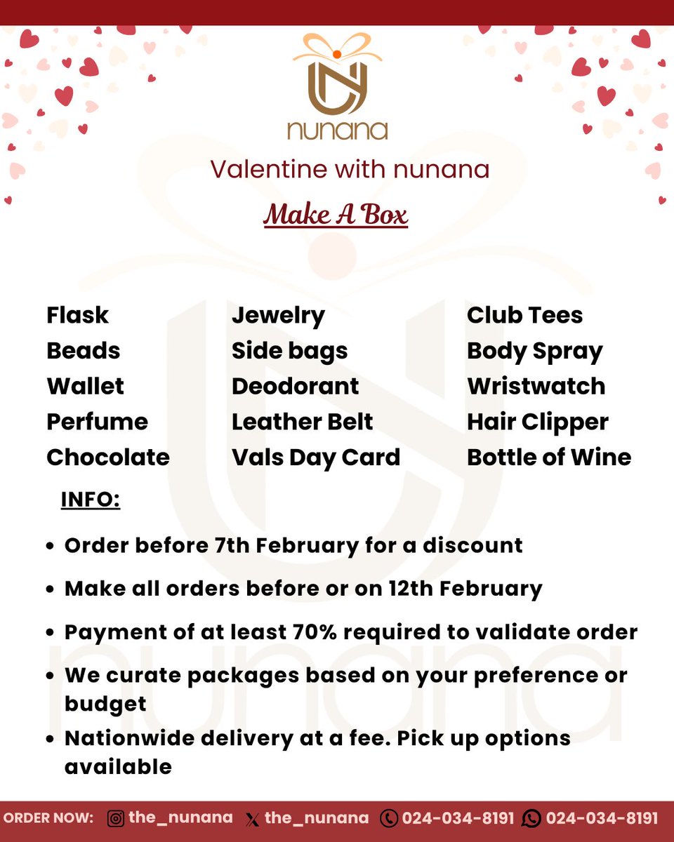 mawufemor__xx's tweet photo. Happy New Week everyone β¨
We're still taking orders for Valentine's Day and waiting for yours β₯οΈπ
Our packages are filled with stuff you and your loved one will love π
You can also choose your own items for a package!! #makeabox π
Send a DM or WhatsApp on 0240348191 π€ https://t.co/mUceZHYff8