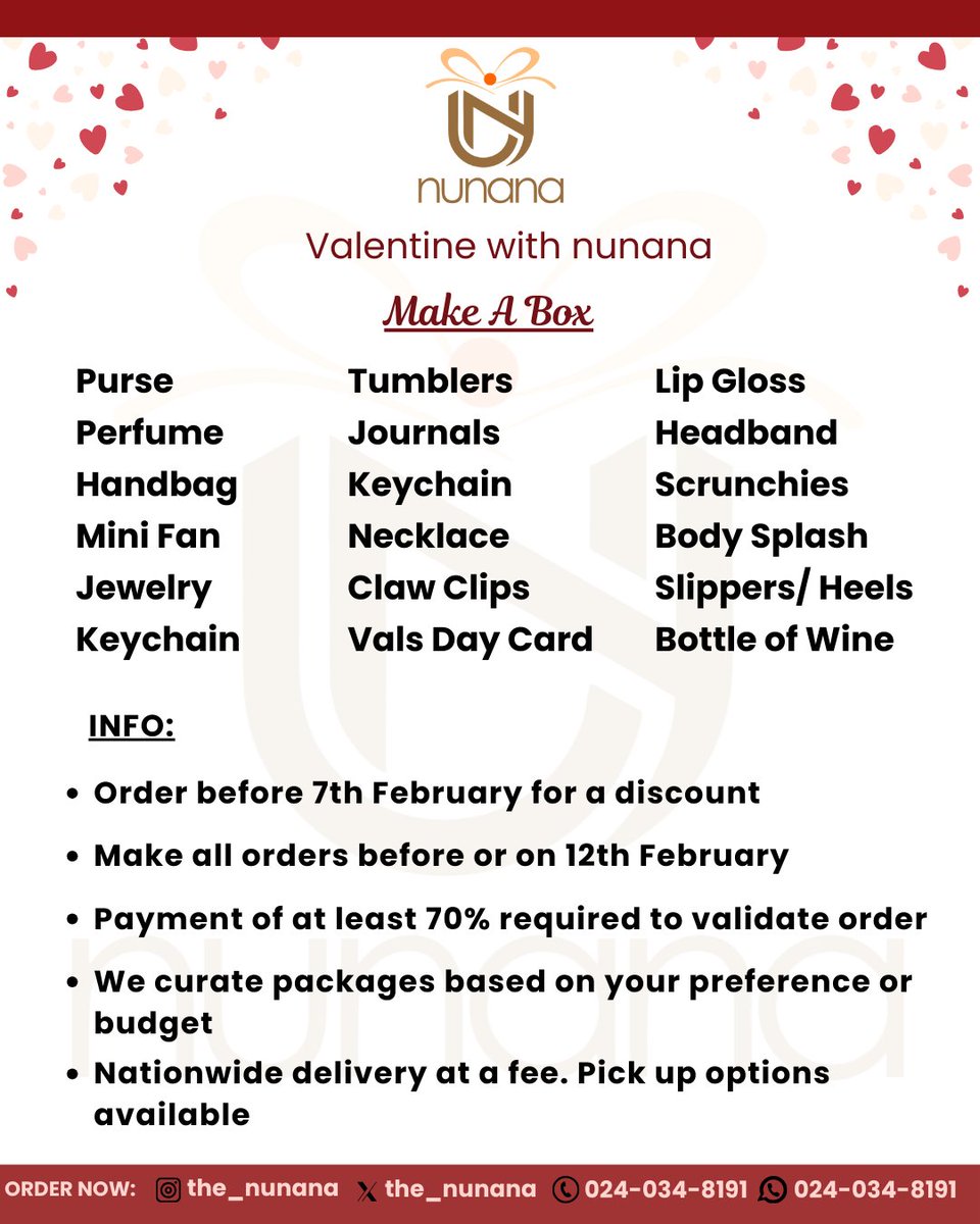 mawufemor__xx's tweet photo. Happy New Week everyone β¨
We're still taking orders for Valentine's Day and waiting for yours β₯οΈπ
Our packages are filled with stuff you and your loved one will love π
You can also choose your own items for a package!! #makeabox π
Send a DM or WhatsApp on 0240348191 π€ https://t.co/mUceZHYff8