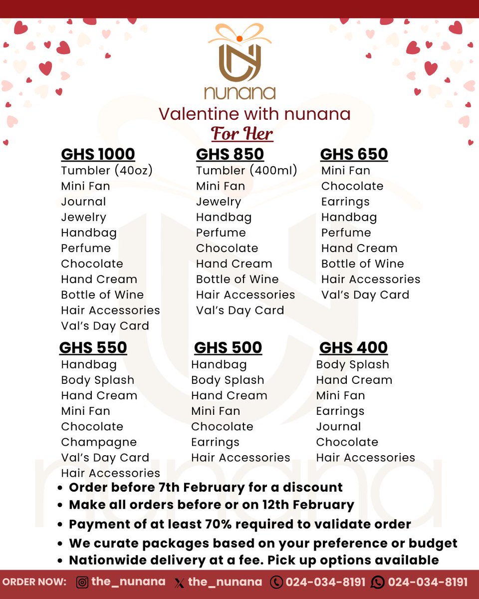 mawufemor__xx's tweet photo. Happy New Week everyone β¨
We're still taking orders for Valentine's Day and waiting for yours β₯οΈπ
Our packages are filled with stuff you and your loved one will love π
You can also choose your own items for a package!! #makeabox π
Send a DM or WhatsApp on 0240348191 π€ https://t.co/mUceZHYff8