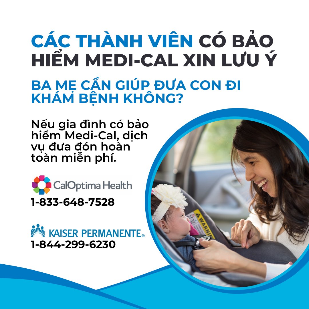 First5OC's tweet photo. Need help with a ride for your child’s doctor visit? If you have Medi-Cal insurance, there is no cost for this help. Call your insurance provider’s transportation line to organize it. #CalOptimaHealth #KaiserPermanente #MediCal #WellChildVisits #OrangeCountyCalifornia https://t.co/7CKzxmyJHY