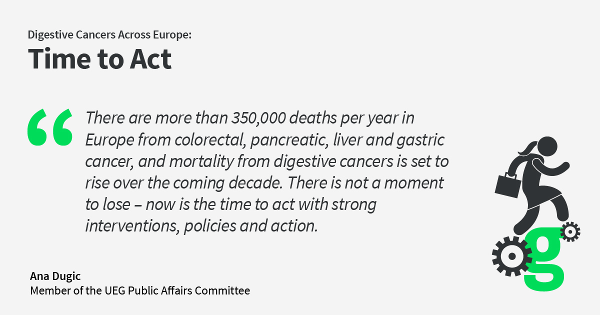 Tomorrow is #WorldCancerDay! Digestive cancers cause over 1/3 of cancer deaths in UEG member countries. 📣 We urge stronger policies for equitable cancer care and better patient outcomes. 

<a href="/EurPancClub/">EPC-Europ Pancr Club</a> <a href="/ESDO_tweets/">ESDO</a> <a href="/EASLnews/">EASLnews</a> <a href="/EuropeanCancer/">European Cancer Organisation</a> @AnaDugic <a href="/dice_europe/">Digestive Cancers Europe</a> #EUNewsline