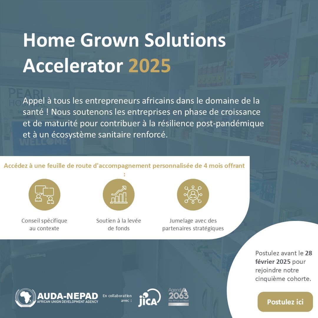 VC4A_Africa's tweet photo. New opportunity alert! The 2025 #HGSAccelerator for growth-stage African #healthcare businesses is now open for the 5th cohort! ✅ 

Learn more &amp; apply below by Feb 28th, 2025: 
Apply: https://t.co/AF9LNWdPA8 
Postulez: https://t.co/Y0LPGiYDAj

@nepad_agency @jica_direct_en https://t.co/bgGz4JemEO