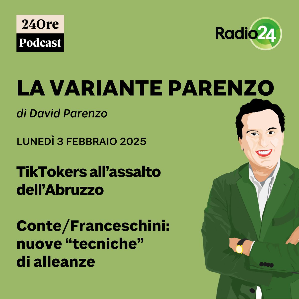 Radio24_news's tweet photo. Ascolta la puntata de #lavarianteParenzo di oggi #3febbraio
.
Clicca qui ▶️ https://t.co/iIygkcHffL
.
@DAVIDPARENZO #TikTokers #Abruzzo #ConteFranceschini #alleanze https://t.co/Puxf7nQe0H