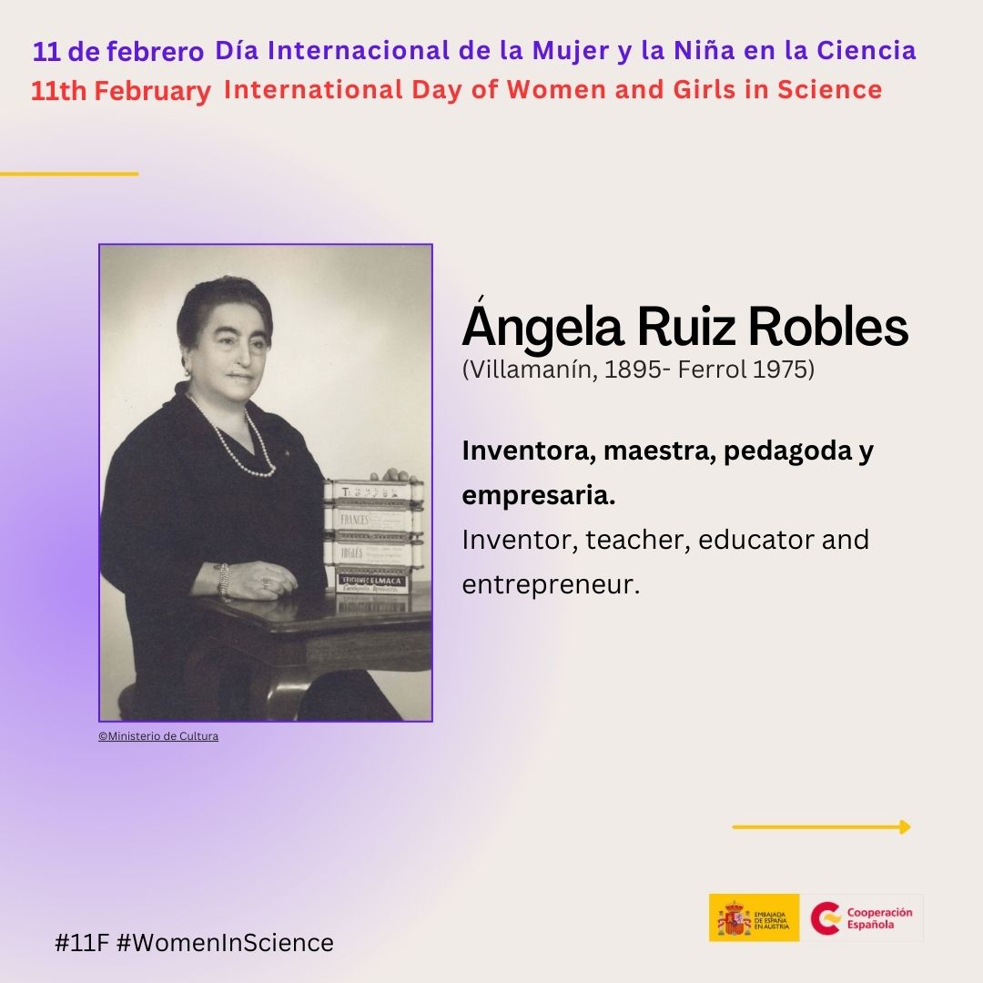 EmbEspAustria's tweet photo. 📚¿Sabías que la inventora española Ángela Ruiz Robles, creó la primera versión de lo que hoy conocemos como libro electrónico?  
💡Did you know that Spanish inventor Ángela Ruiz Robles, created the first version of what we know as the eBook? #11F #WomenInScience 
@AECID_es https://t.co/woOR3t0qvP