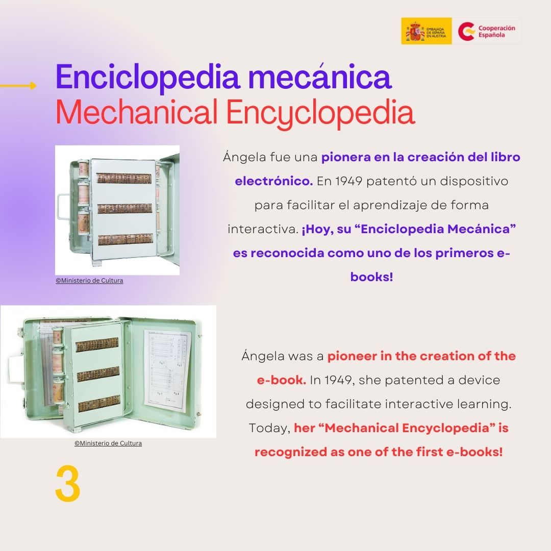 EmbEspAustria's tweet photo. 📚¿Sabías que la inventora española Ángela Ruiz Robles, creó la primera versión de lo que hoy conocemos como libro electrónico?  
💡Did you know that Spanish inventor Ángela Ruiz Robles, created the first version of what we know as the eBook? #11F #WomenInScience 
@AECID_es https://t.co/woOR3t0qvP