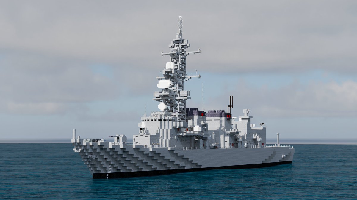 ts0181_B's tweet image. 軍事部歴5ヶ月 これまで戦闘車両ばっか作ってたけど
ついに初めての艦艇、駆逐艦を作ってみました！
モデルは「むらさめ型護衛艦」
#Minecraft軍事部
#マイクラ 
#マイクラ軍事部
#Minecraft