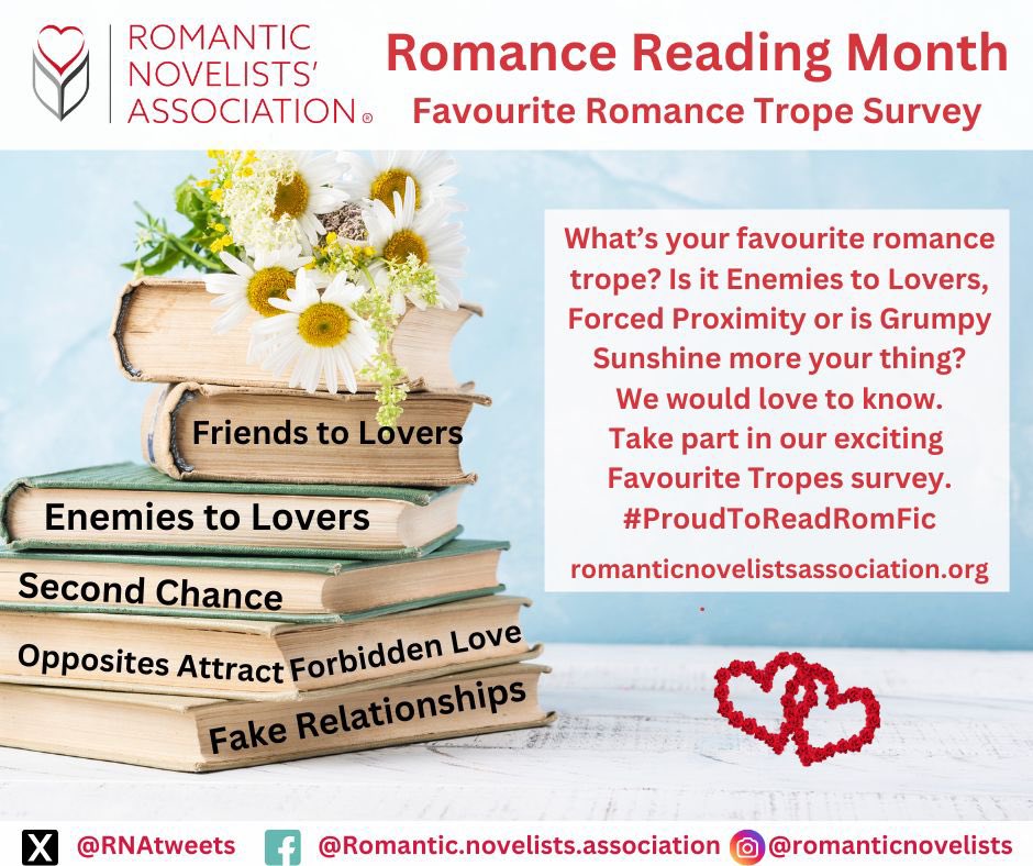February is Romance Reading Month and we would love to know what your favourite romance trope is. Enemies to Lovers, Forced proximity or maybe Grumpy Sunshine is more your thing. The results will be published on our website next month. #ProudtoReadRomFic docs.google.com/forms/d/e/1FAI…