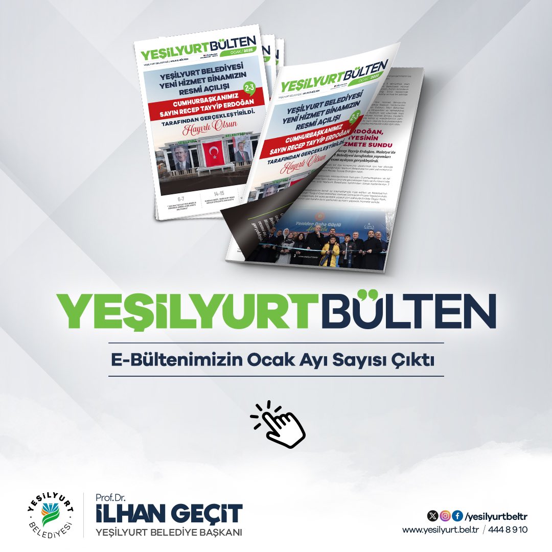 yesilyurtbeltr's tweet photo. Kıymetli Hemşehrilerimiz, Yeşilyurt Bültenimizin 6. sayısı sizlerle!

Yeşilyurt genelindeki hizmetlerimize ve yatırımlarımıza daha kolay ve rahat bir şekilde ulaşabilmeniz için 'Ocak' ayı gelişmelerine aşağıdaki linkten göz atabilirsiniz.

https://t.co/r0RZ7G4tdl https://t.co/Y3AQEpo0RU