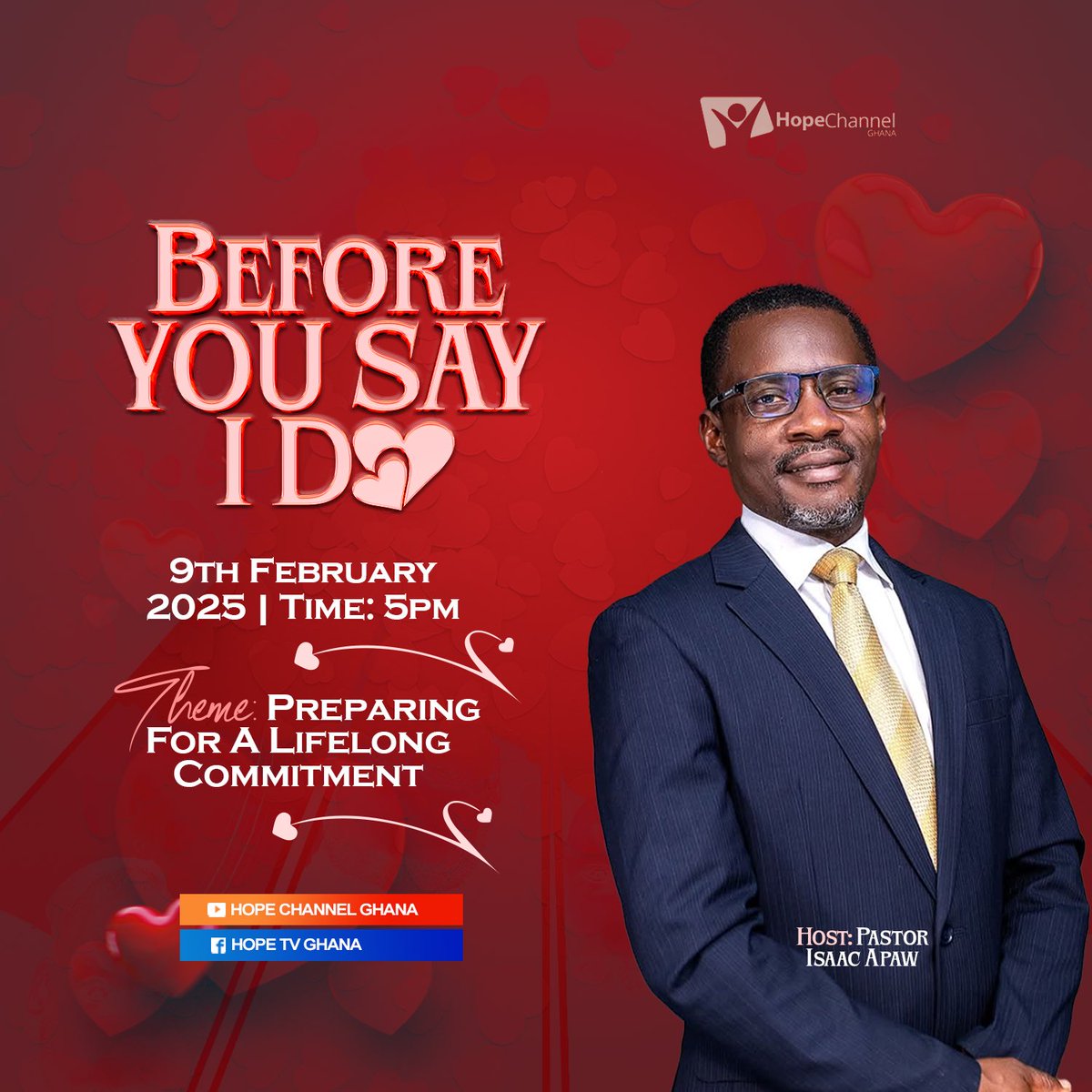 hopechannelgh's tweet photo. Explore essential conversations on love and commitment to lay a strong foundation for your marriage.
Date: 9th February 2025
Time: 5:00 PM
Live on Hope Channel Ghana and across all social media platforms.
#hopechannelghana #BeforeYouSayIDo #MarriageMatters #LoveAndCommitment https://t.co/yoxk6PIthL