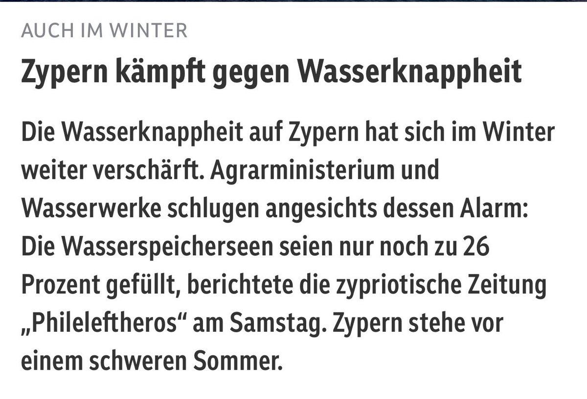 Klimakatastroph's tweet photo. Bereits im Winter hat sich auf #Zypern die #Wasserknappheit verschärft: „Zypern stehe vor einem schweren Sommer. […] die gesamte Ernte sei in Gefahr“ Der geringe Niederschlag sind Folgen der #Klimakrise.

Artikel: https://t.co/cRBJMErghV https://t.co/e8YVQTD1Mg