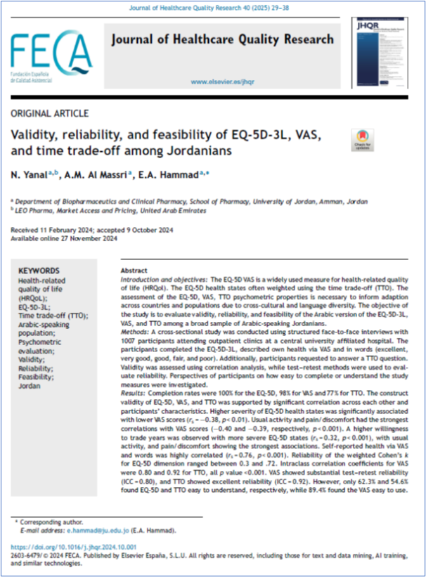 JHealthQualityR's tweet photo. 📰 Validity, reliability and feasibility of EQ-5D-3L, VAS, and time trade-off among Jordanians
✏️Original by N Yanal @JHealthQualityR #RevistaSECA #JHQR
👉 https://t.co/aSd4NjASj5
✅ #QualityHealthcare #HRQoL #EQ_5D_3L #TimeTradeOff #Validity #Reliability #Feasibility #Jordan https://t.co/f4MifP4WNT