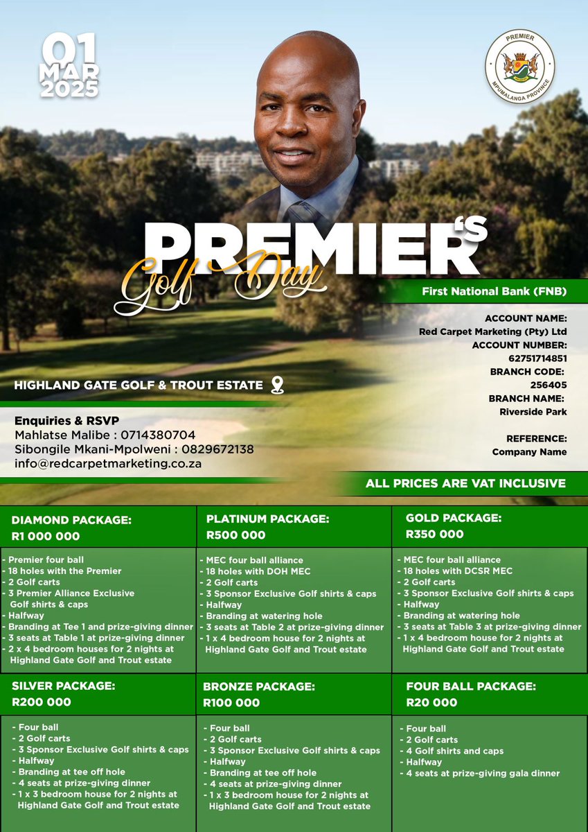 Mpumalanga Premier Hon <a href="/Mandla_Ndl/">Mandla Ndlovu 🇿🇦</a> invites us to his Golf Day at the most beautiful golf course in the Country based in Dullstroom Mpumalanga...RSVP in time, see you there!!