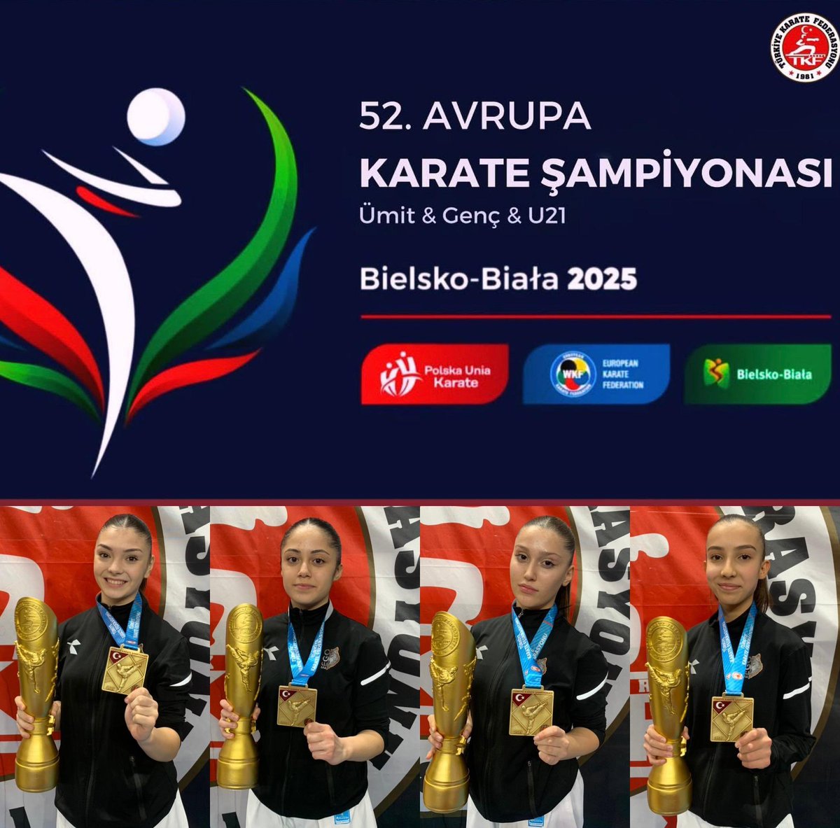 𝐀𝐕𝐑𝐔𝐏𝐀 𝐊𝐀𝐑𝐀𝐓𝐄 𝐒̧𝐀𝐌𝐏𝐈̇𝐘𝐎𝐍𝐀𝐒𝐈 🇪🇺🇹🇷

Ülkemizi ve Kulübümüzü Genç Kadın Takım Kata’da temsil edecek sporcularımız;

🥋Zeynep Eroğlu
🥋Türkan Feyza Çelik 
🥋Azra Özcan 
🥋Ceylin Bayram 

Sporcularımıza başarılar diyoruz. 🥰🥋🏆