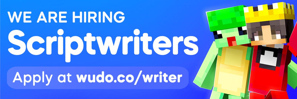 🚨 HIRING 🚨
I'm looking for Minecraft scriptwriters experienced in writing stories and roleplay for Minecraft content on YouTube! This is a PAID position for an upcoming project of mine!

✍️ Apply now at wudo.co/writer