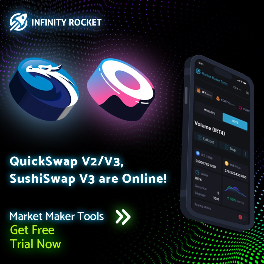 🎉 QuickSwap V2/V3 &amp; SushiSwap V3 have been integrated into the Market Maker Tools!

We have added:
• Sushiswap V3 ETH / Polygon/ Arbitrum / BASE 
• QuickSwap V2/V3 ETH / Polygon 

Submit an application for connection and testing: mm.irocket.pro/account/signup…

#quickswap #sushiswap