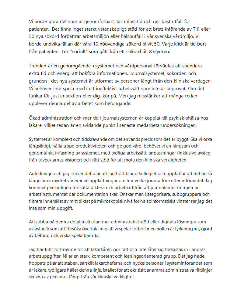 arvlash's tweet photo. Min ståndpunkt vid överlåtelsen av beslutsfattning och  prioritering av användning av journalsystem drivet av icke vårdnära personal. 

Jag ställer mig starkt emot inflation av digitala parametrar vårdpersonal ska prioritera utan rätt stöd.

För den som orkar och bryr sig: https://t.co/PFZkarEEr6