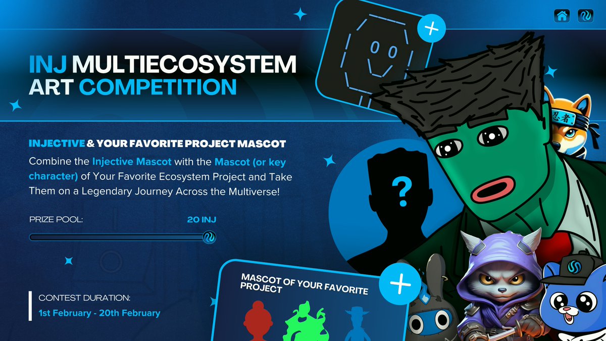 VitaliiTrade's tweet image. 📢 INJ MultiEcosystem Art Competition — 20 INJ Reward pool!

Injective  thrives on interoperability — now it’s your turn to showcase it with creativity!

What do you need to do?

You can create an art work which combines the #Injective  Mascots ( Ninja / Benny /Jin /Micah /…