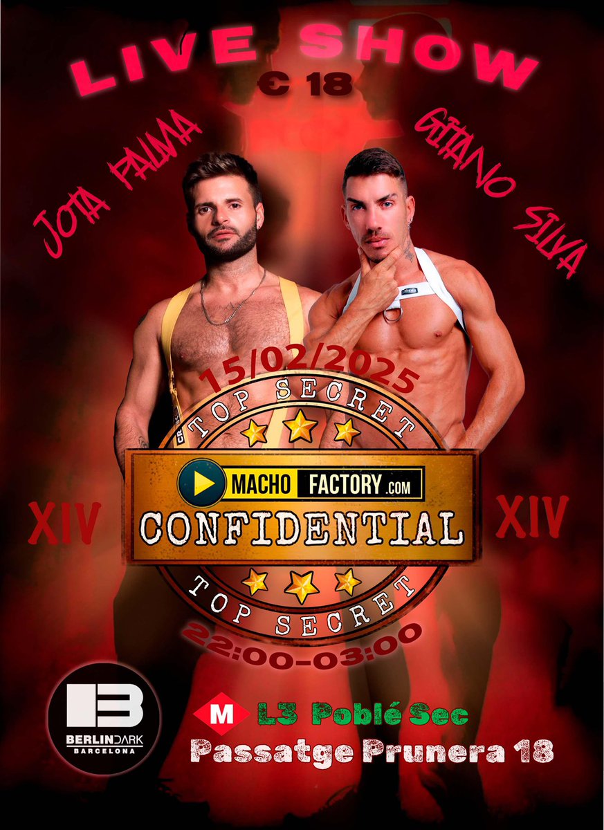 BerlinDark_BCN (@berlindark_bcn) on Twitter photo Sábado 15/02 te daremos “live show” with <a href="/Jdpalmaf/">Jota~de~Palma Bcn</a> and <a href="/gitanoxxxl/">Gitano~ Silva BARCELONA</a>
Entradas 15€ incluye copa y guardarropa te esperamos ,…. Sábado 15/02 te daremos “live show” with <a href="/Jdpalmaf/">Jota~de~Palma Bcn</a> and <a href="/gitanoxxxl/">Gitano~ Silva BARCELONA</a>
Entradas 15€ incluye copa y guardarropa te esperamos ,….