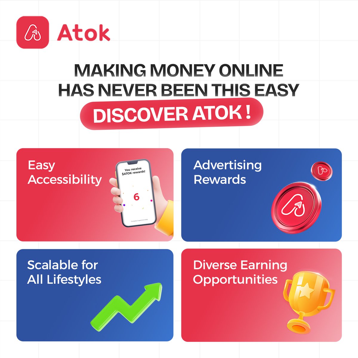 Atok_App's tweet image. 💸 Making money online has never been this simple! Want to know why? 
Discover how Atok turns your daily activities into real rewards now. 
 #AtokEarnings #Cryptocurrency #Mobileadvertising #Web3