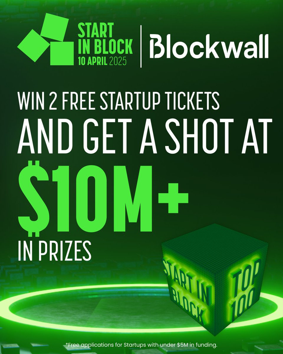 Blockwall (@blockwall_vc) on Twitter photo We are proud to join forces with <a href="/ParisBlockWeek/">Paris Blockchain Week</a> to support the $10M+ #StartinBlock Competition๐
This is your chance to win 2 Startup tickets but also win $10M+ in prizes and pitch 400+ investors at #PBW2025
๐Enter here before it's too late: airtable.com/appC862Nb6zxDVโฆ We are proud to join forces with <a href="/ParisBlockWeek/">Paris Blockchain Week</a> to support the $10M+ #StartinBlock Competition๐
This is your chance to win 2 Startup tickets but also win $10M+ in prizes and pitch 400+ investors at #PBW2025
๐Enter here before it's too late: airtable.com/appC862Nb6zxDVโฆ
