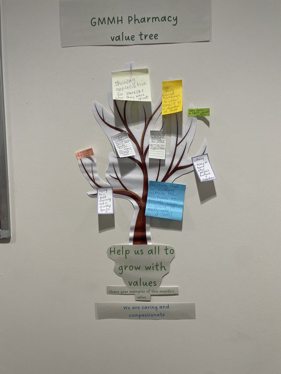 pharm_dbartlett's tweet photo. @GMMH_NHS pharmacy we have a trust valves tree, where staff add on how they have showed this months valve … then throughout the month the tree grows . #trustvalue #pharmacy #Inclusion https://t.co/BZcQYgM8kp