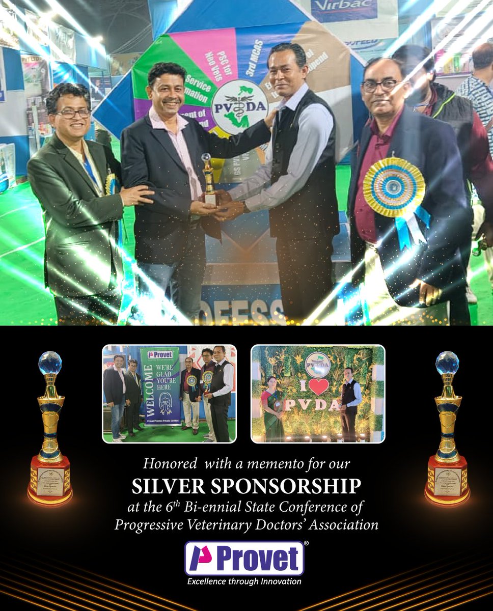 provetppl's tweet photo. We are proud to be recognized for our Silver Sponsorship at the 6th Bi-ennial State Conference of the Progressive Veterinary Doctors’ Association in Belgachia, Kolkata.
#Provetpharma #stateconference #veterinary #sponsorship #VeterinaryConference #animalhealth #communitysupport https://t.co/0n6IkX6fyG