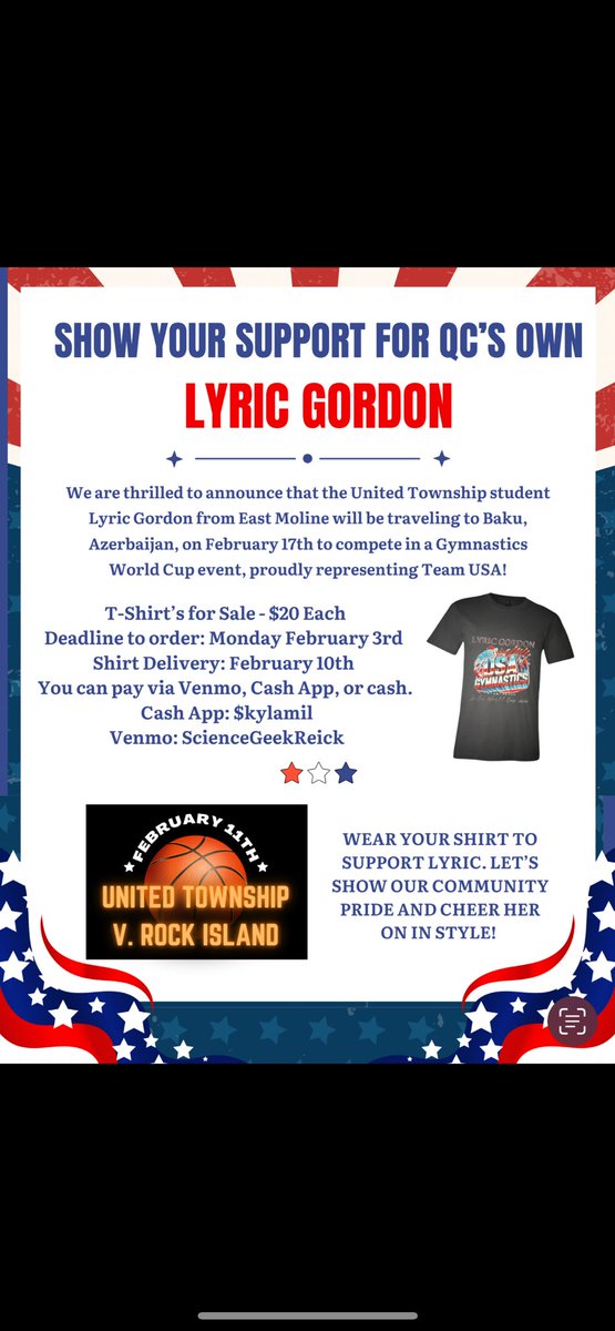 LAST DAY TO PURCHASE YOUR SHIRT!

24-25 Senior Lyric Gordon is out in TWO WEEKS to compete at Worlds!
Please help us in supporting her along the way. This girl EARNS it all🤩🤸🏾‍♀️