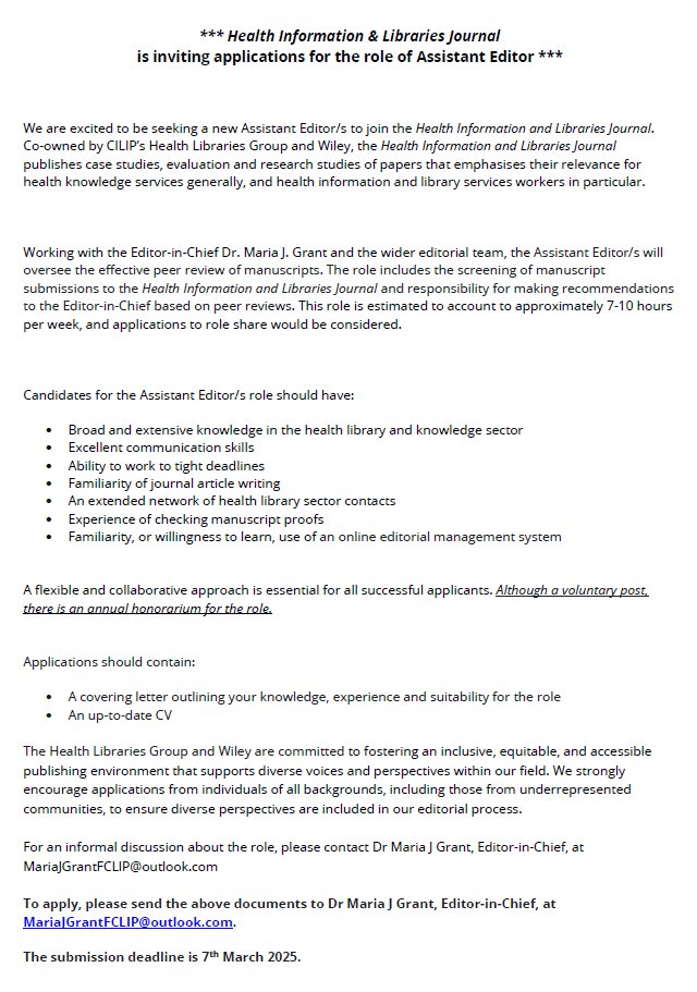Health Information and Libraries Journal (HILJ) tweet media