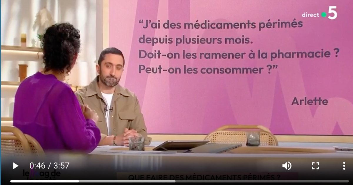 📺 Découvrez le reportage sur @France5TV qui met en lumière l’action de Cyclamed pour une gestion responsable des médicaments périmés ou non utilisés. Un engagement au service de l’#environnement et de la #santé publique. 
À voir ici : urlr.me/yxMFaz
