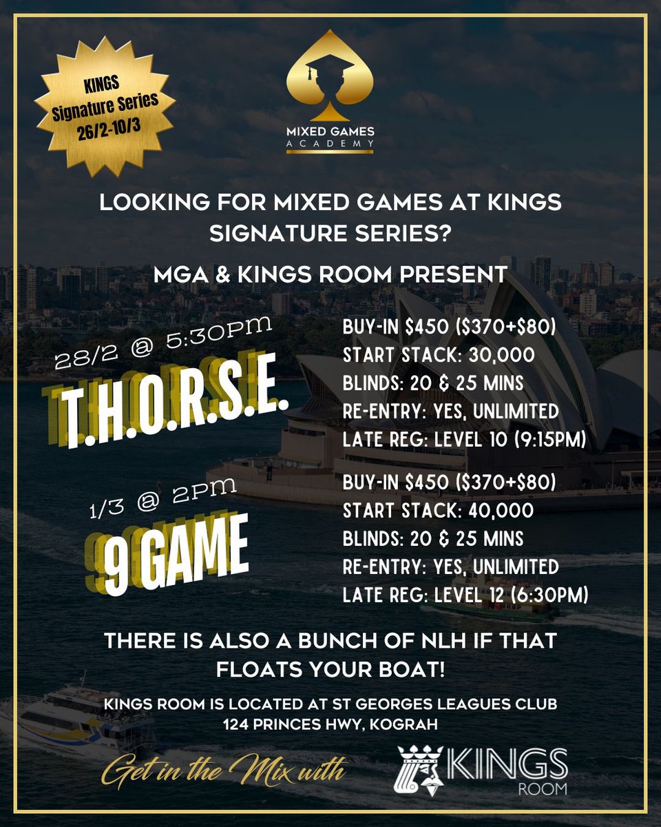 MixedGamesAcad's tweet photo. Any Sydney-Siders out there want to come play some
Mixed games later this month?

Friday 28/2 - THORSE (2-7 Triple Draw plus H.O.R.S.E.)

Saturday - 9 Game 

Both $450 Buy-in https://t.co/wRKOPHr9sZ