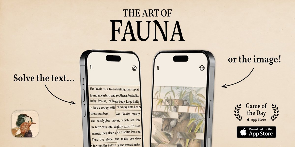 klemensstrasser's tweet photo. GAMEPLAY:

"The Art of Fauna" is a dual-sided puzzle game. On one side, you have a beautiful animal drawing. On the other side is an animal description. 
You decide how you want to play: 
- Relax and piece together drawings 
- Or reconstruct the text &amp; learn about the animals https://t.co/7rGmvXu6ag