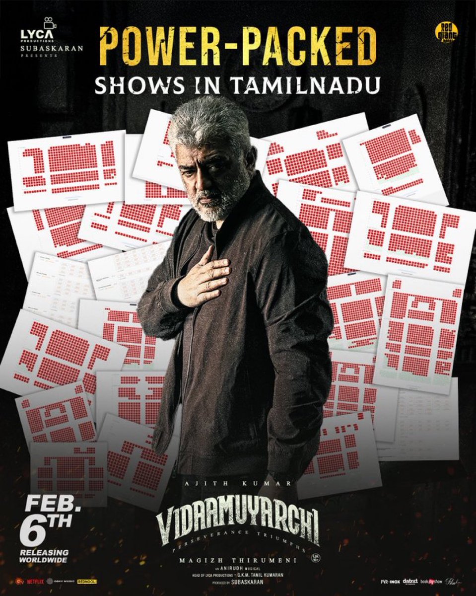 All shows bookings will be opened only in online Today @ 5PM in ticketnew, Districtbyzomato and in Paytm
<a href="/TnjMovies/">Thanjavur Movies</a> 
#Vidaamuyarchi