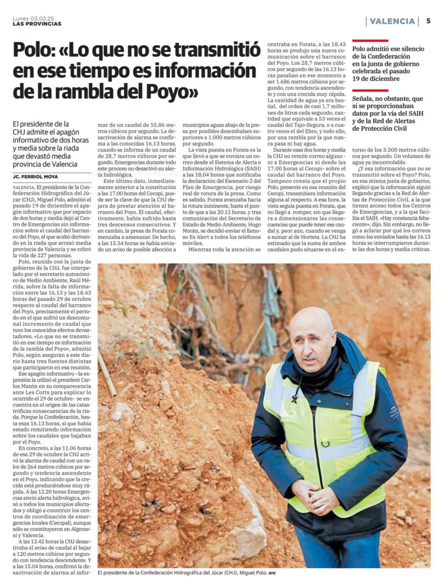 Esto es clave.

Se lo dije a la Ministra Ribera en el <a href="/Congreso_Es/">Congreso</a> y no supo contestar. 

Es imposible que el CECOPI tomará decisiones si no tenía información. Lo hemos dicho por activa y pasiva. Llevan meses desviando la atención. 

Hoy el presidente de la confederación lo