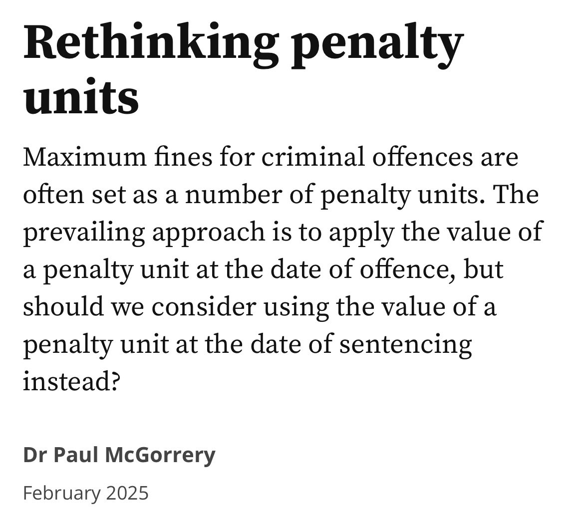 Dr Paul McGorrery (@paulmcgorrery) on Twitter photo New from me in the <a href="/yourLIV/">Law Institute of Victoria</a> Law Institute Journal - a piece designed to provoke thought and conversation about how we assess the applicable penalty unit value in sentencing.
liv.asn.au/web/law_instit⦠New from me in the <a href="/yourLIV/">Law Institute of Victoria</a> Law Institute Journal - a piece designed to provoke thought and conversation about how we assess the applicable penalty unit value in sentencing.
liv.asn.au/web/law_institā¦
