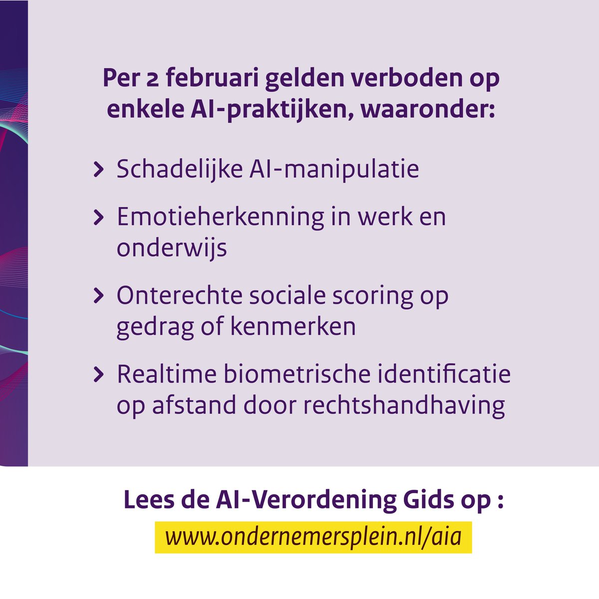 De verboden op ongewenste toepassingen van AI uit de AI-verordening zijn per 2 februari ingegaan. De andere bepalingen van de Europese AI-verordening zoals de voorwaarden voor hoog-risico AI gaan gefaseerd in.

Nieuwsbericht ⤵️

rijksoverheid.nl/actueel/nieuws…