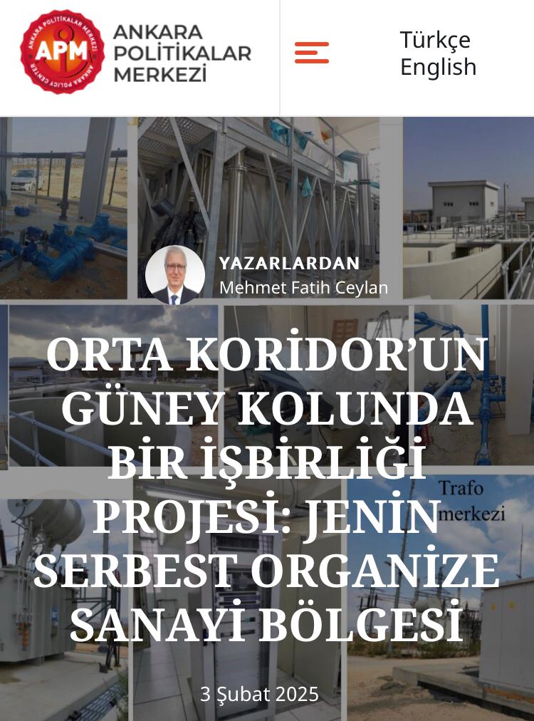 Ankara Politikalar Merkezi (@apmorgtr) on Twitter photo ✍🏼 #apmyazıları
“Orta Koridorun Güney Kolunda Bir İşbirliği Projesi- Jenin Organize Sanayi Bölgesi” Büyükelçi (E) <a href="/FATHCEYLAN8/">FATİH CEYLAN</a> yazdı.
apm.org.tr/2025/02/03/ort… ✍🏼 #apmyazıları
“Orta Koridorun Güney Kolunda Bir İşbirliği Projesi- Jenin Organize Sanayi Bölgesi” Büyükelçi (E) <a href="/FATHCEYLAN8/">FATİH CEYLAN</a> yazdı.
apm.org.tr/2025/02/03/ort…