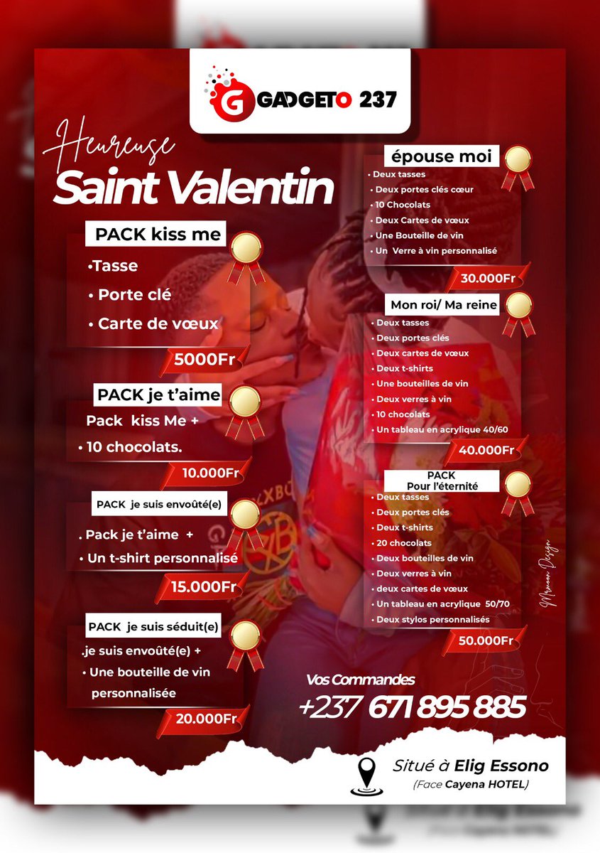 La Saint-Valentin, c'est l'occasion de montrer votre amour ! Offrez un cadeau unique et personnalisé avec nos packs de cadeaux spéciaux ! #SaintValentin #Cadeaux #Love"