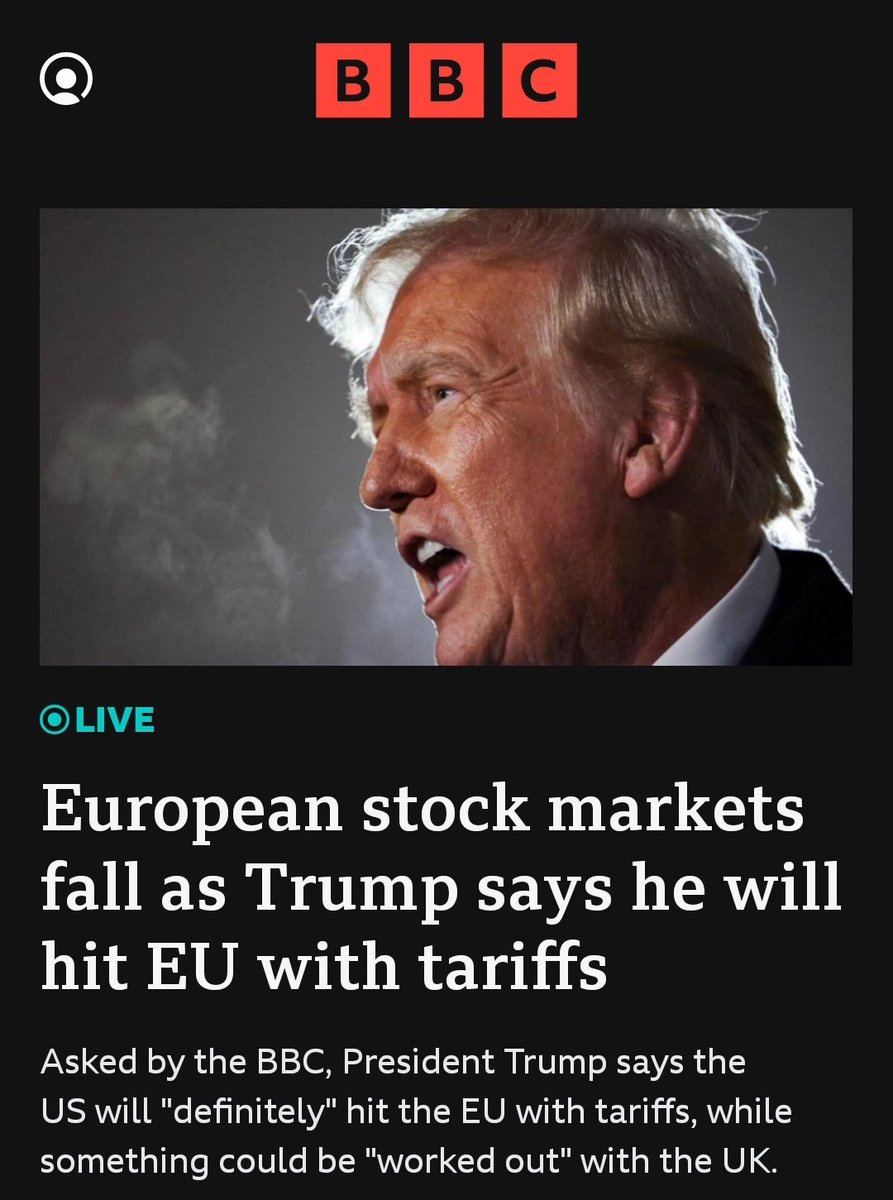 WillBlackwater2's tweet photo. @peterjukes Do you know how tarrifs work Peter?
Who would want to join a stagnating block that's about to get walloped with tarrifs?
#betteroffout https://t.co/K7afGEXUtz