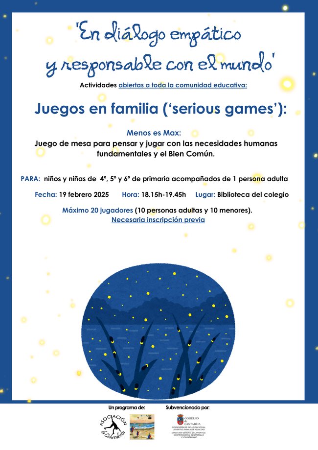 La asociación La Columbeta está llevando a cabo el proyecto “En diálogo empático y responsable con el mundo” en nuestro colegio, con profesorado, alumnado… y también familias. 

Os dejamos toda la información y los carteles de actividades para familias.

lacolumbeta.org/infancia-y-juv…