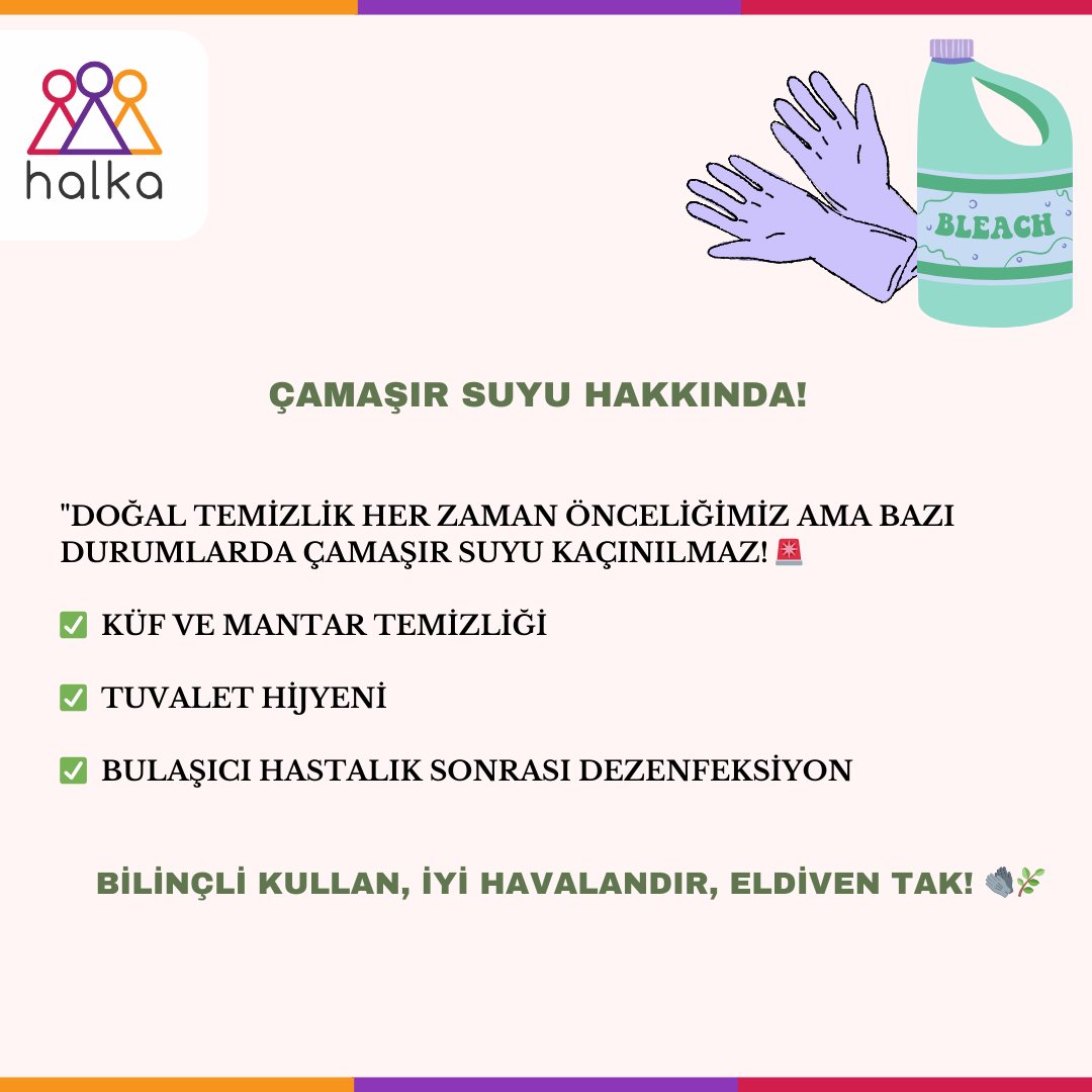 Doğal temizlik her zaman önceliğimiz ama bazı durumlarda çamaşır suyu kaçınılmaz! 🚨

✅ Küf ve mantar temizliği

✅ Tuvalet hijyeni

✅ Bulaşıcı hastalık sonrası dezenfeksiyon

Bilinçli kullan, iyi havalandır, eldiven tak! 🧤🌿

#DoğalTemizlik #Hijyen #sosyalkooperatif