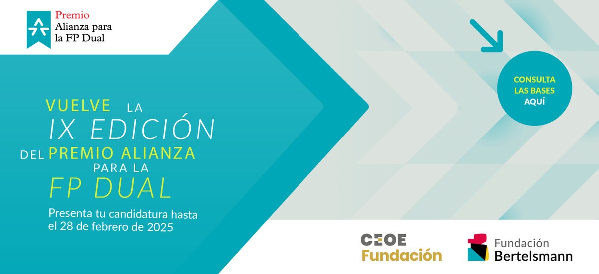 hispasec's tweet image. 🔔 ¡Abierto el plazo para la IX edición del #PremioAlianza de @Fundacion_Ceoe  y @FBertelsmann  en #FPDual! 🙌

Nos emociona de ser parte del jurado este año, tras recibir el premio en la pasada edición. 🎉

✨ Toda la info para participar: alianzafpdual.es/premio/ix/