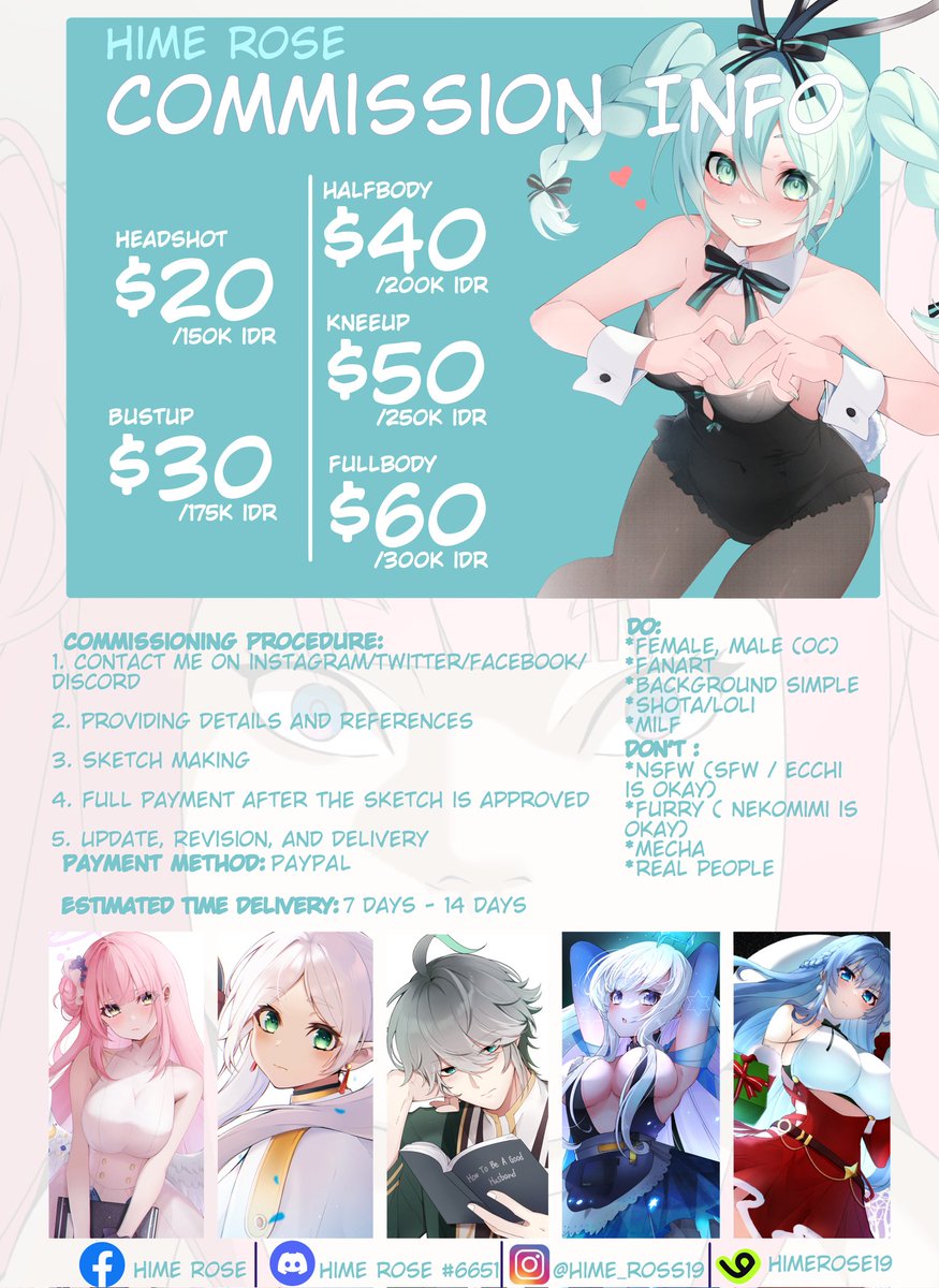 Hello ^^ now I'm available on Vgen

Please check the link below ^^
→ 🌹 vgen.co/HimeRose19 🌹 ←
→ himeross19.carrd.co ←
Please DM me if you are interested ^^ 
share and like are really appreciate! 

THANK YOU!!
#VGenComm #commissionopen
#VGenOpen #CommissionSheet