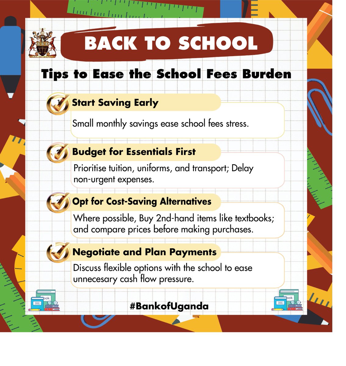 School Fees Season doesn’t have to be overwhelming.
 With a little planning, prioritizing and wise saving, you can ease the financial pressure. Read through these quick tips to help you manage school expenses.
We wish you and your children a great start to the term.