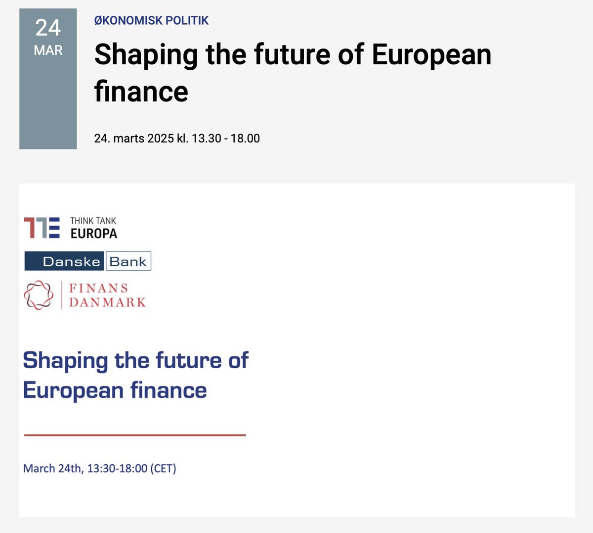 Ditte Brasso (@dittebrasso) on Twitter photo 💶 💶 💶 are needed!
March 24th <a href="/thinkeuropa/">Tænketanken EUROPA</a> has the pleasure of welcoming Commissioner #Albuquerque, Enrico #Letta and a long list of esteemed speakers to discuss the role of financial institutions in bolstering 🇪🇺 competitiveness
<a href="/DanskeBank_DK/">Danske Bank Danmark</a> <a href="/FinansDanmark/">Finans Danmark</a> #eudk 💶 💶 💶 are needed!
March 24th <a href="/thinkeuropa/">Tænketanken EUROPA</a> has the pleasure of welcoming Commissioner #Albuquerque, Enrico #Letta and a long list of esteemed speakers to discuss the role of financial institutions in bolstering 🇪🇺 competitiveness
<a href="/DanskeBank_DK/">Danske Bank Danmark</a> <a href="/FinansDanmark/">Finans Danmark</a> #eudk