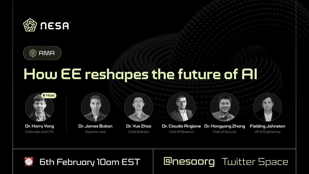 Join members of Nesa's Research team this Thursday at 10am EST for a deep dive into Nesa's newest innovation for AI, Equivariant Encryption, EE for short, and hear why the team believes this privacy preserving technological breakthrough will reshape the future of AI. 

Attending